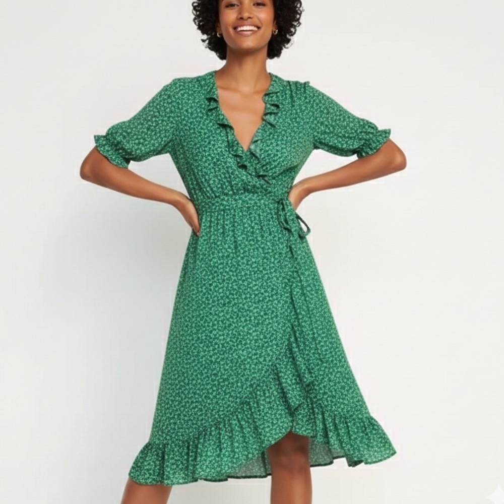 🎁 FREE W/ BUNDLE* Old Navy Cotton light Green Wrap Summer Dress size Small